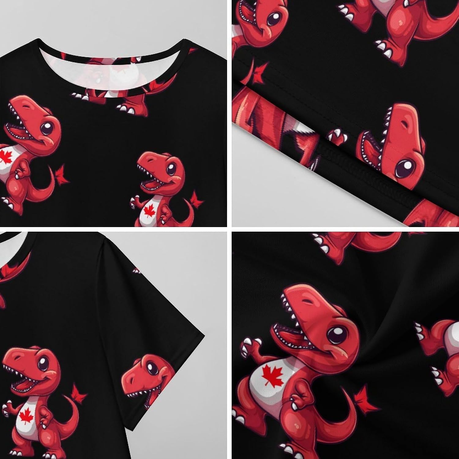 Red Dinosaur Canada Flag Womens Nightgown Short Sleeve Sleepshirts Loungewear