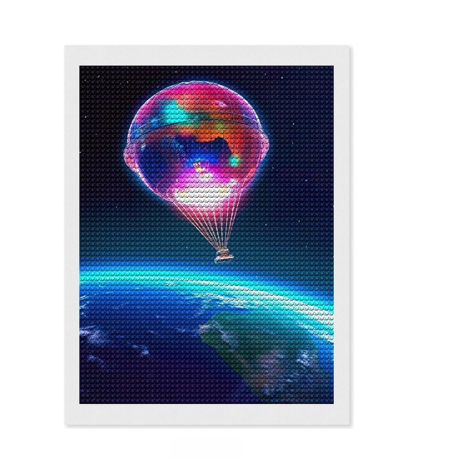 Junmoney Hot Air Balloon in Space Full Drill Diamond Painting Kit 12"x16", Full Kit Included, Aesthetic Room Decor, for Family Craft Time