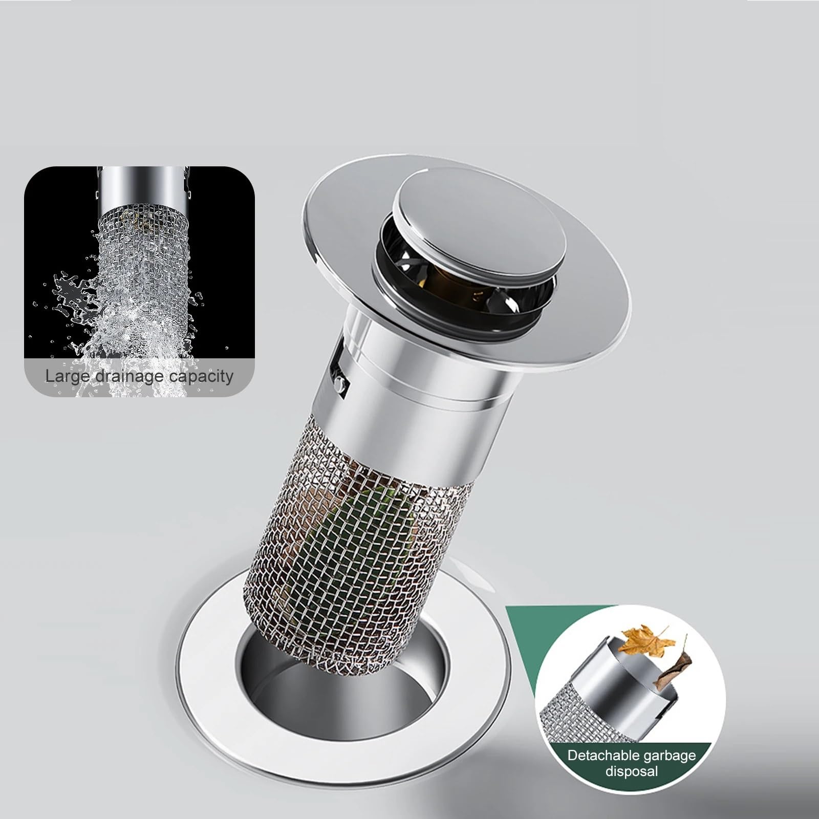 2 Filtros De Drenaje De Piso De Acero Inoxidable, Antiobstrucción, Antiolor, con Núcleo De Rebote Emergente, Tapón De Lavabo, Recogedor De Pelos.