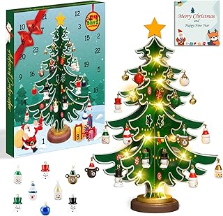 Adventskalender 2025, Hölzerner Weihnachtsbaum und 30 Ornamenten, 24 Tage Weihnachten Countdown Adventskalender für Erwachsene, Jungen, Mädchen Weihnachtsdeko Anhänger