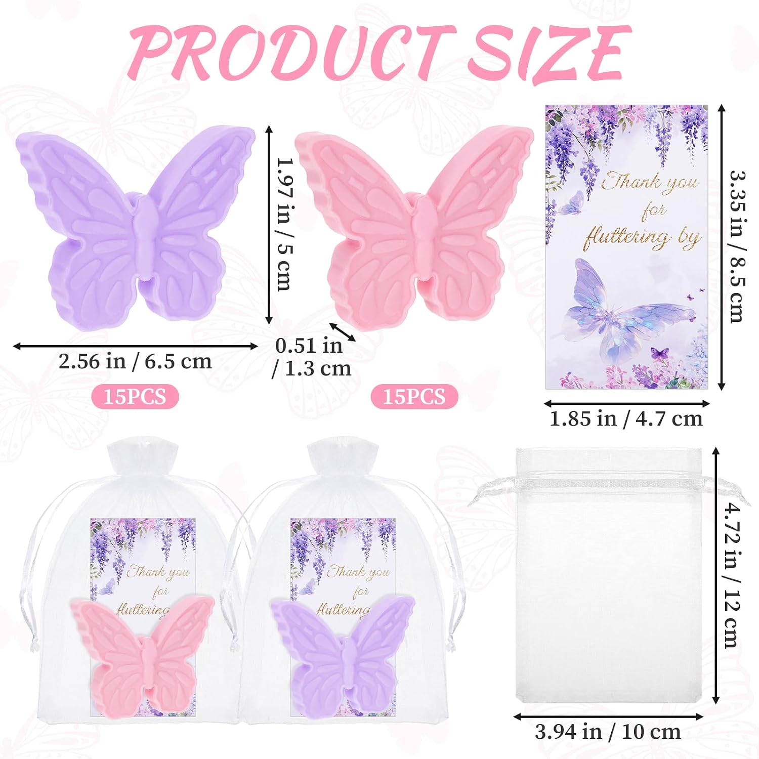 30 Sets Butterfly Baby Shower Favors for Guests Handmade Butterfly Soap Favors Scented Soap with Thank You Cards Organza Bags for Gender Reveal Baptism Valentine's Day Wedding Decorations