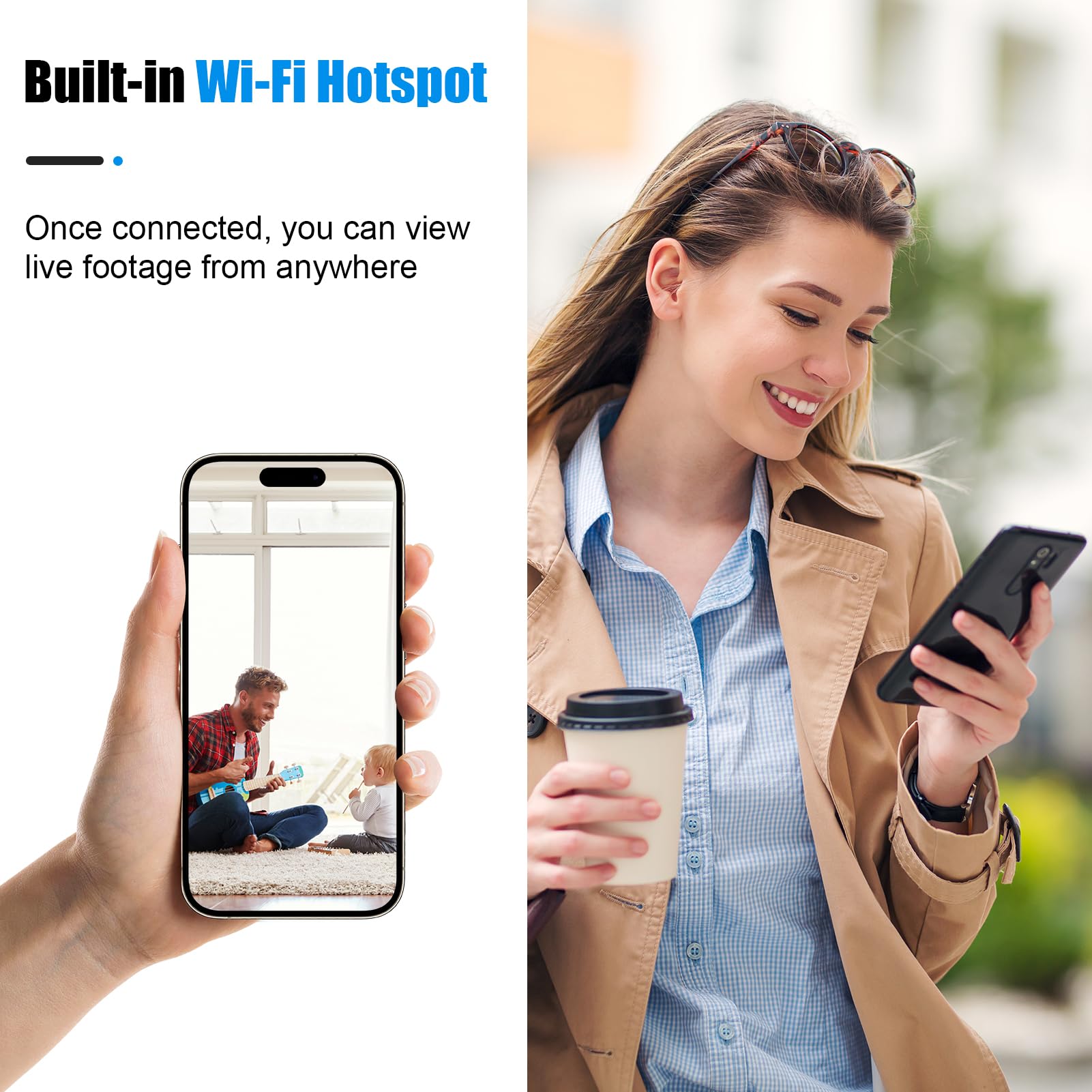 Mini Caméra de Surveillance WiFi 1080P Intérieur, Camera Intérieur et Extérieur sans Fil avec 2.4GHz WiFi, Vision Nocturne et Détection de Mouvement, pour Maison et Voiture