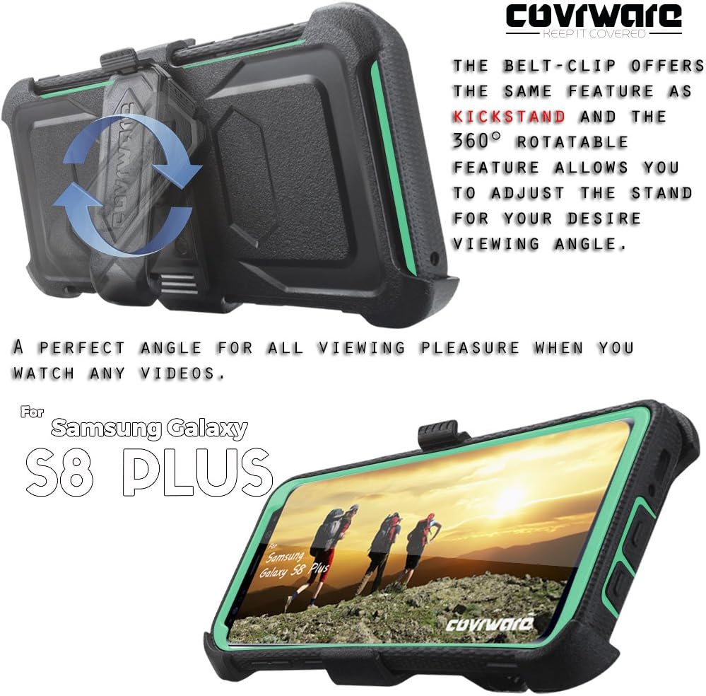 COVRWARE Aegis Series Case Compatible with Samsung Galaxy S8 Plus, Full-Coverage Screen Protector, Heavy Duty Rugged Full-Body Armor Holster Case [Belt Swivel Clip][Kickstand], Teal