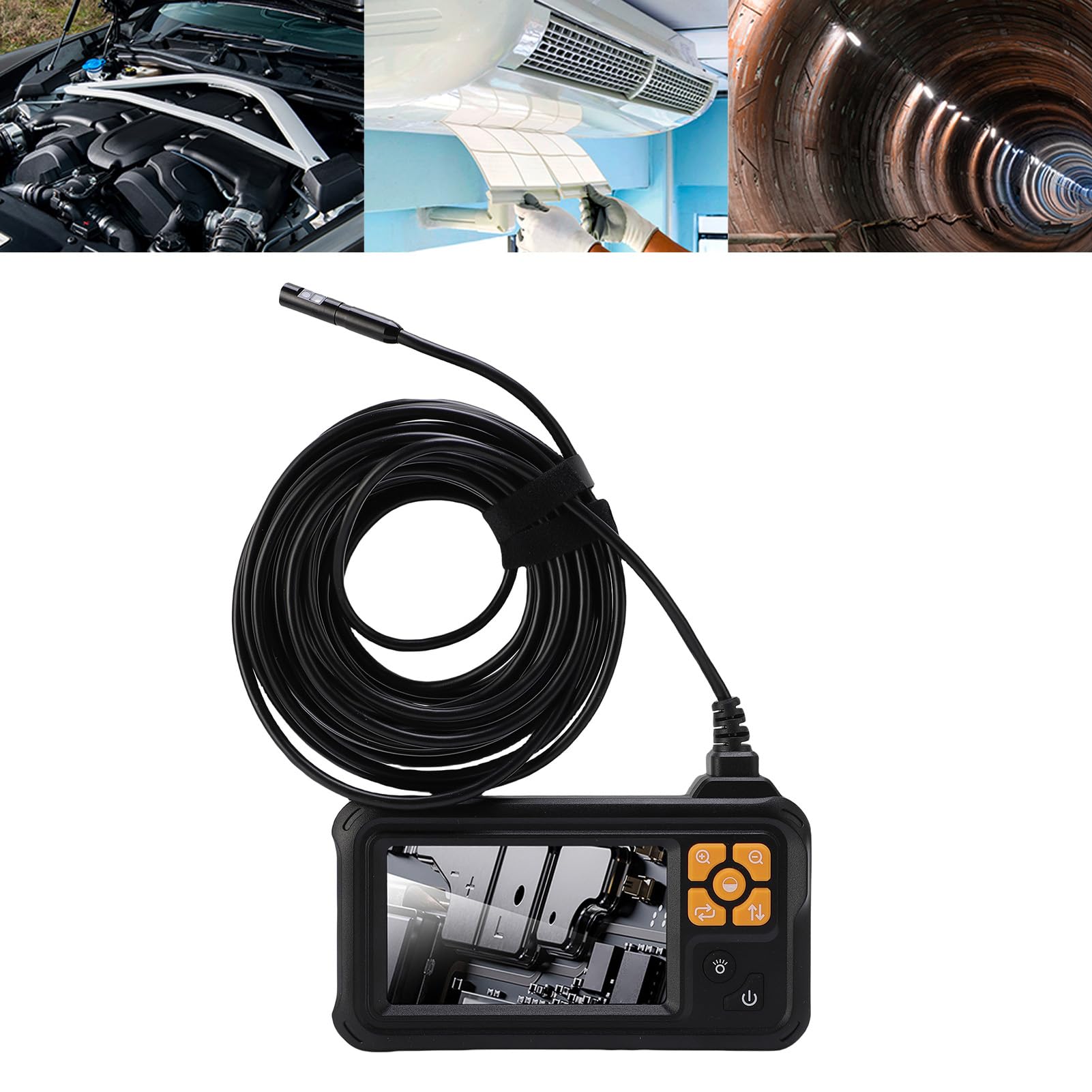 Eujgoov Przemysłowy Borescope, Kamera Inspekcyjna Endoskopu z 4,3 Cali Podwójny Obiektyw LCD 8 Mm 1080p HD IP67 8 Regulowane Diody LED do Kontroli ścieków Odpływowych Rury (5M / 16,4 stopy)