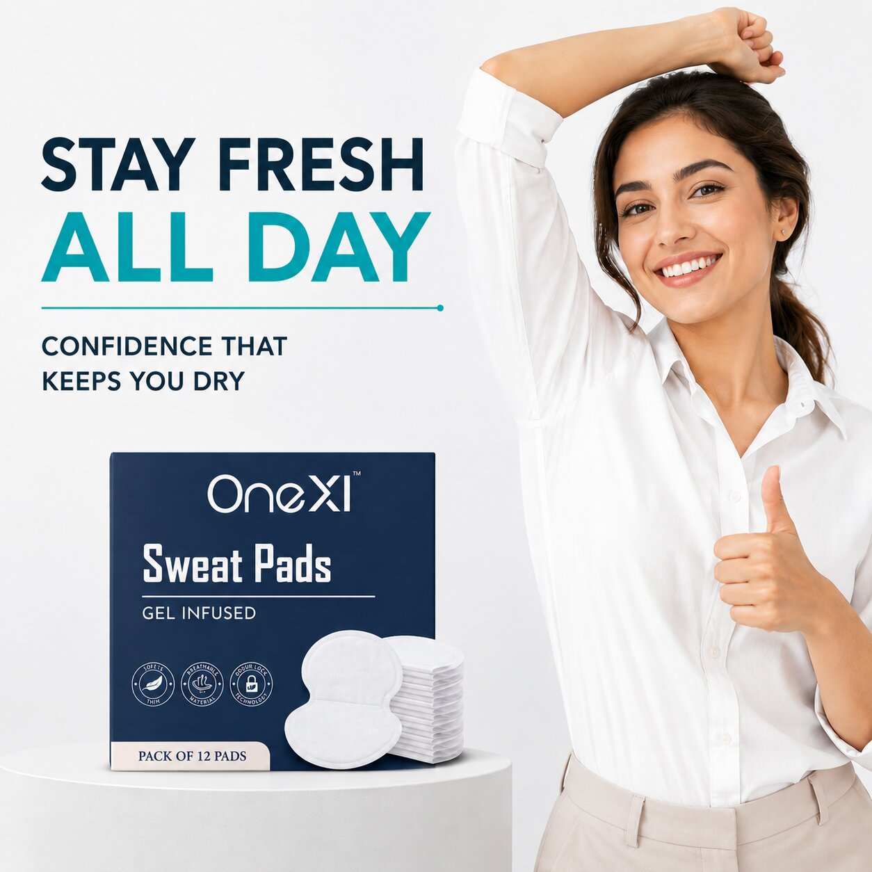 OneXI Disposable Underarm Sweat Pads – Odor Lock, Stain-Free, 24