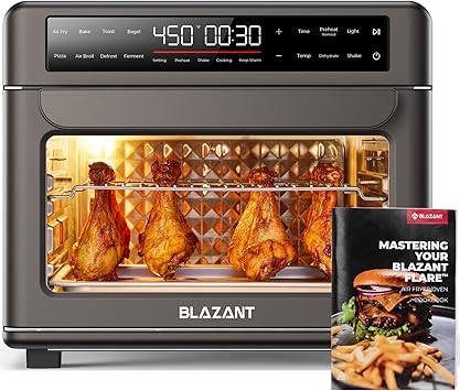 Large Capacity Toaster Oven Countertop, Dishwasher Safe Detachable Panel, 26QT Air Fryer Toaster Oven Combo, with Drumstick Grill, Air Fry, Crisp, Bake, Toast, Bagel, Pizza, Broil, Defrost, BLAZANT