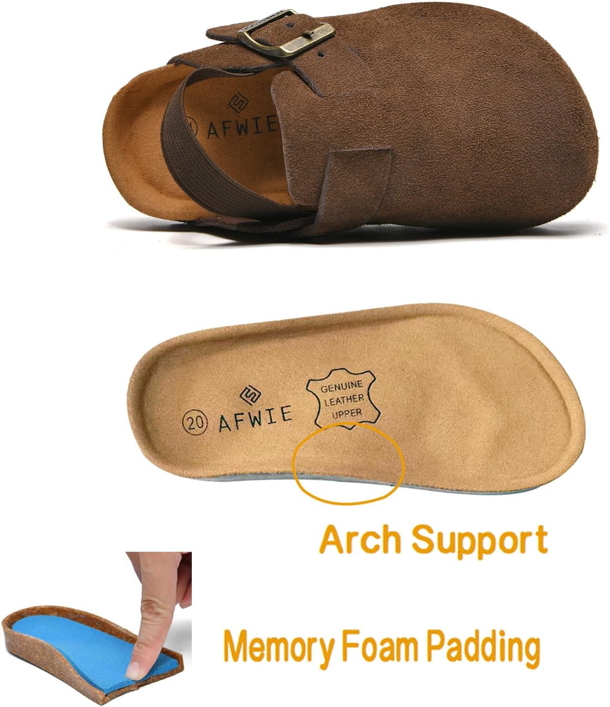Kids Genuine Leather Toddler Clogs，Clogs for Boys Girls Cork Footbed Arch Support Slip Resistant Mules Adjustable Buckle,Non-Slip Slippers,Sandals for Boys Girls - Image 6