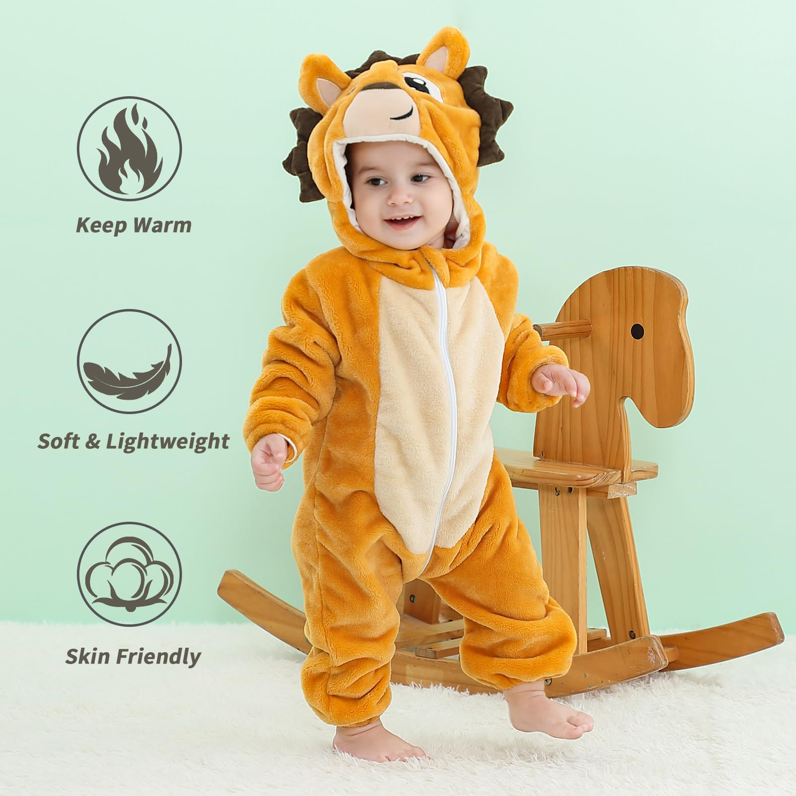Pagliaccetto Neonato Invernale Costume Neonato, Flanella Unicorno Dinosauro Costume Neonata Sacco Nanna con Cappuccio Animale Tuta Neve Tutone Pile Bambino 0-36 Mesi