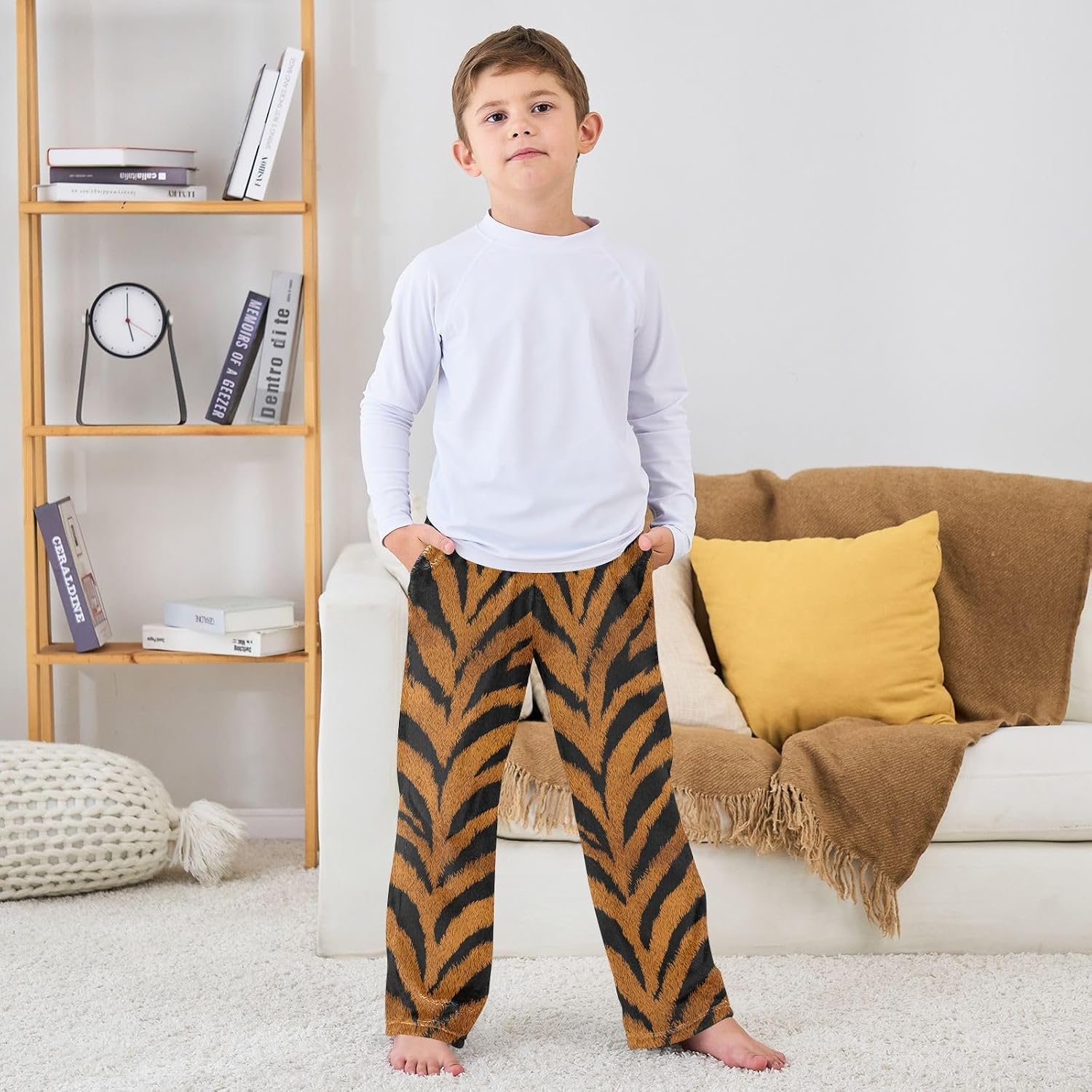 visesunny Tiger Print Boys Pants for Kids Fleece Bottoms Long Jogger Pants Trousers with Pockets Size 6-14Y