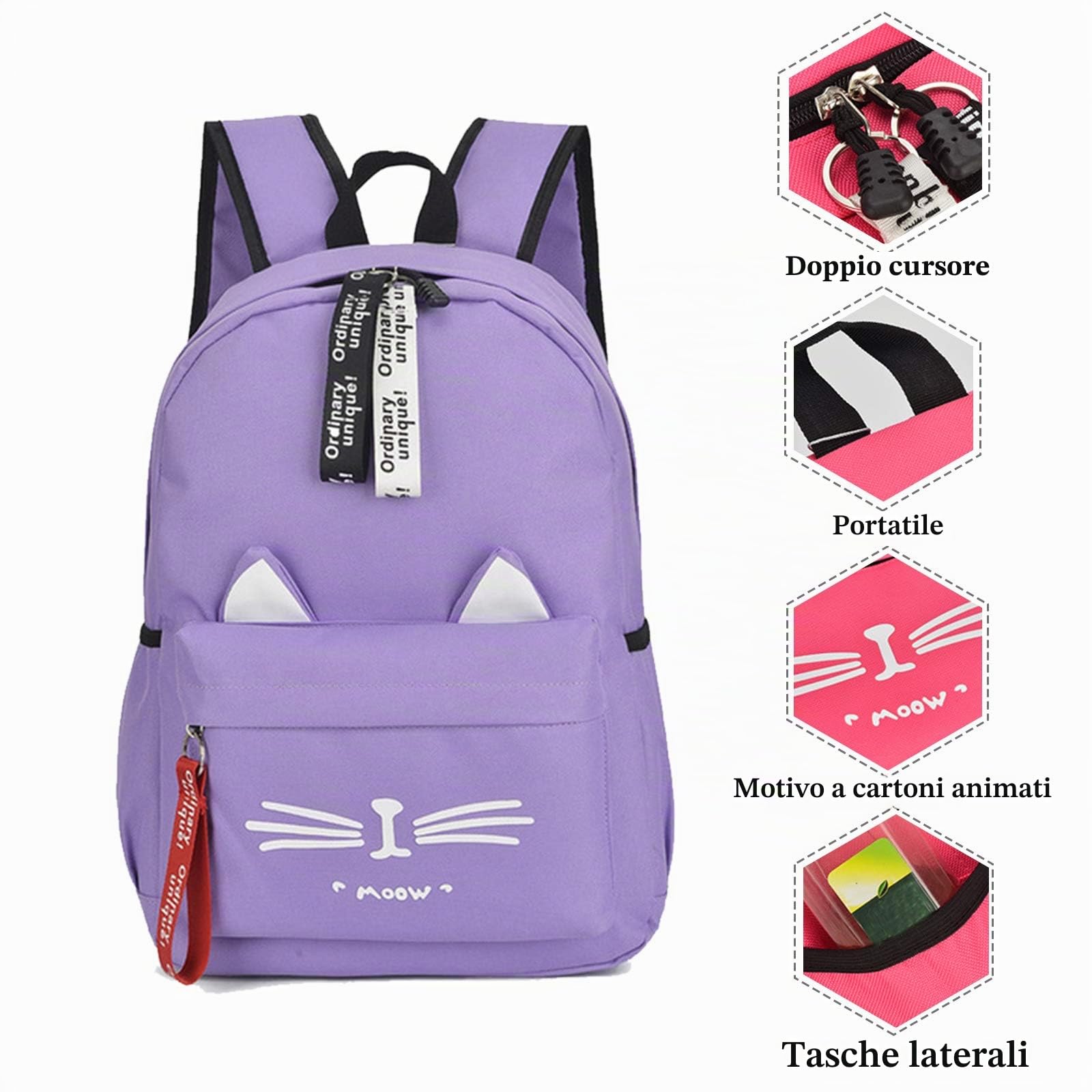 FANDARE Ragazze Zaino Casual Borsa da Scuola Adolescente Daypack School Bag per Scuola Università Viaggio Shopping Impermeabile Tessuto Oxford Zaini Viola