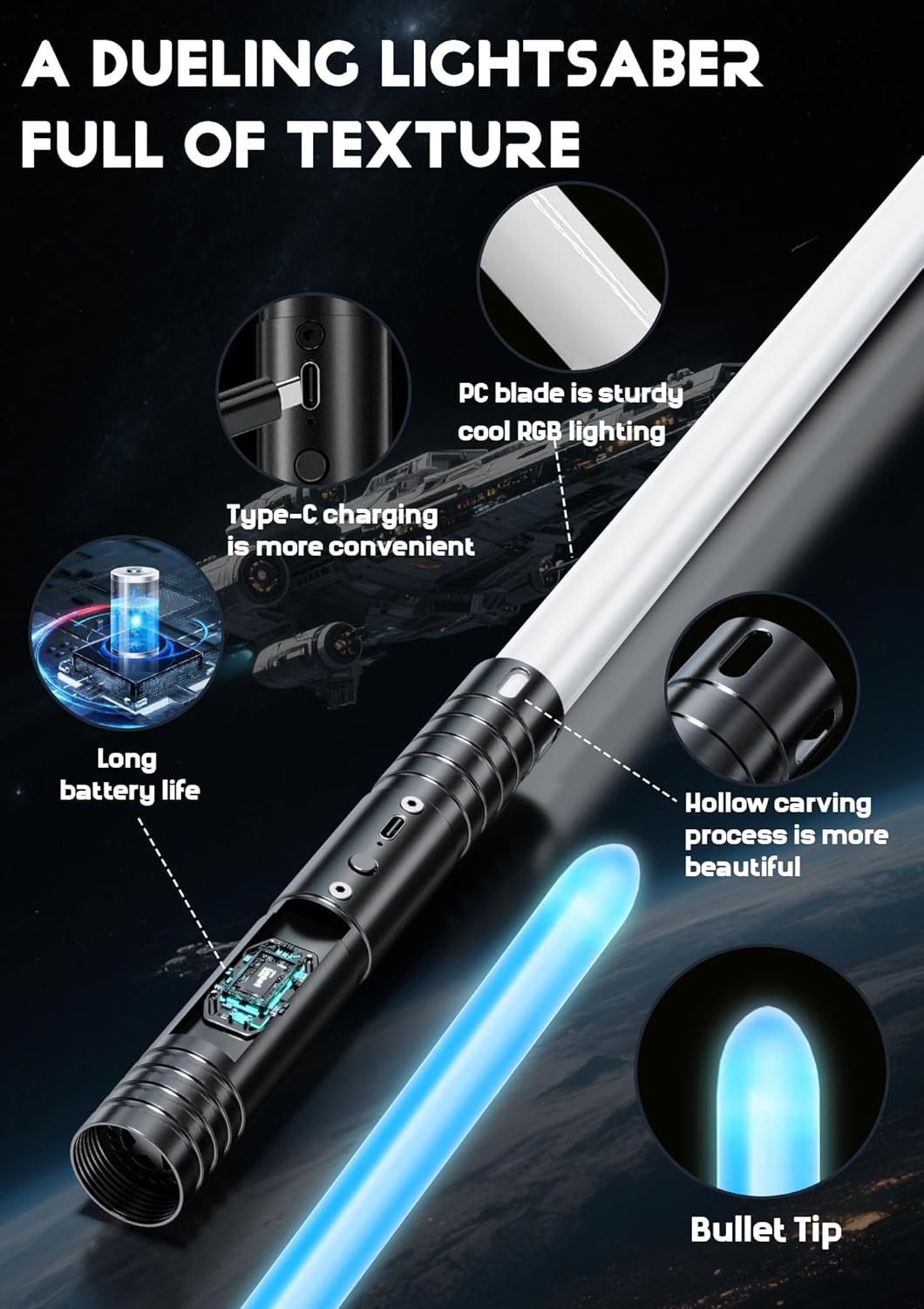 2 Pack Lightsaber, 15 RGB Colors Dueling Light Sabers, 2-in-1 Double Blade with FX Sound & Motion Sensor, USB Rechargeable Metal Hilt Sword Toys for Kids Adults Halloween Cosplay Gift - Image 6