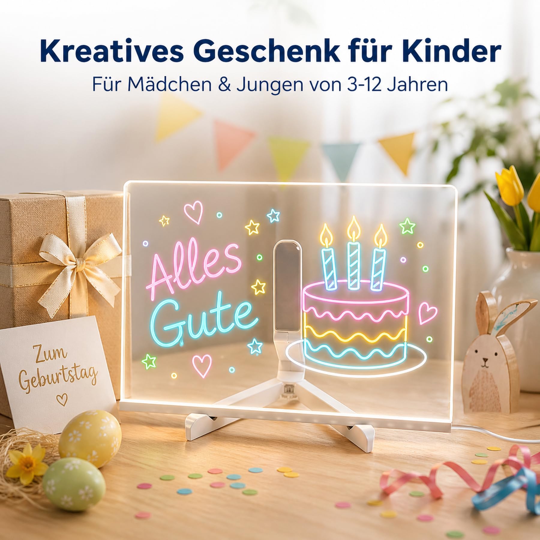 ACMHNC LED Zeichenbrett Kinder, LED Notiztafel mit 7 Farben Stift, Leuchtende Maltafel für Mädchen Junge, Abwischbare Acryl Schreibtafel 30x20cm, als Geschenk für 3-12 Jahre, Drawing Board