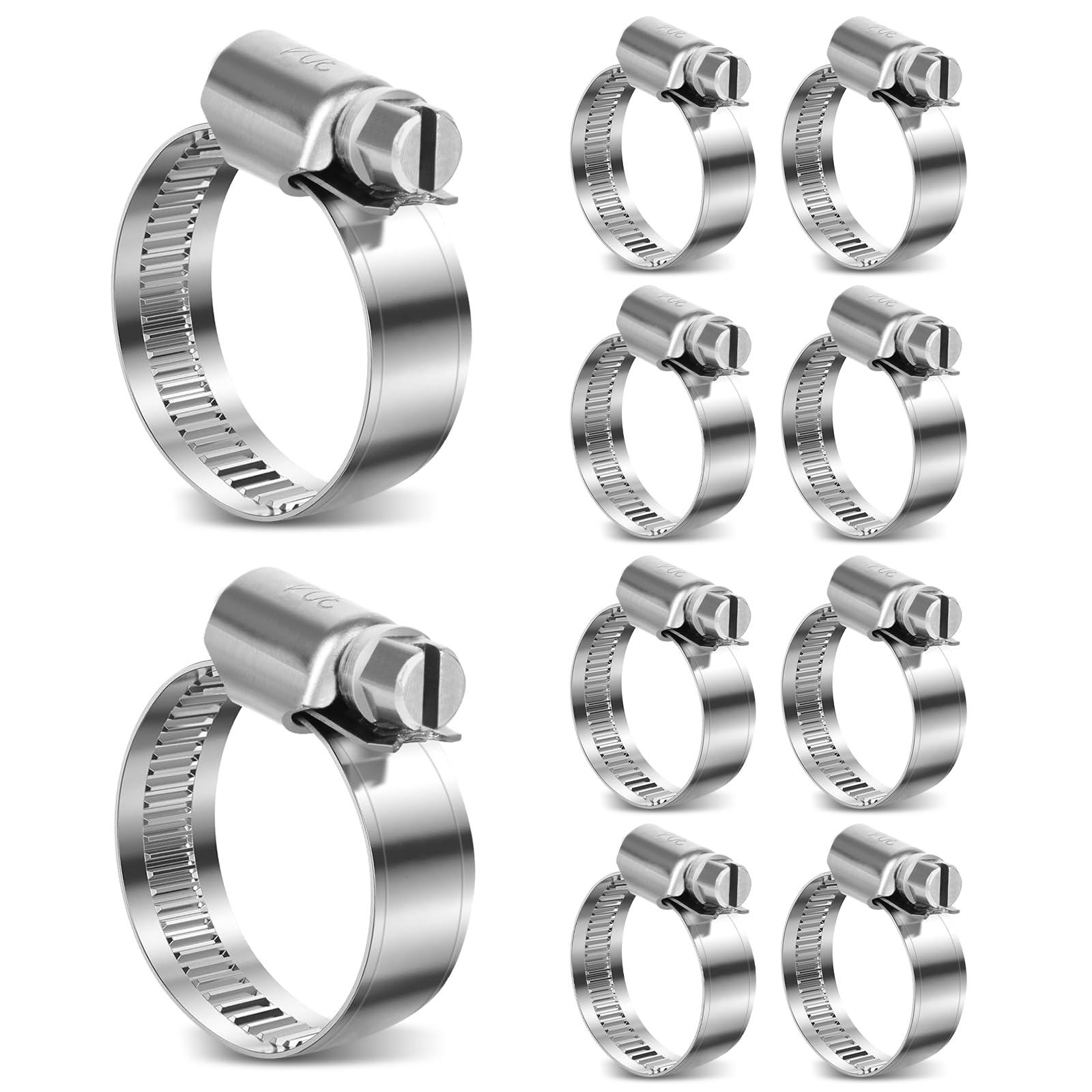 Stainless Steel Hose Clamp 1 1/4"-2 1/4" Adjustable Worm Gear Pipe Hose Clamps Fuel Line Heavy Duty Metal Tube Clamp for Dryer Hose, Plumbing,