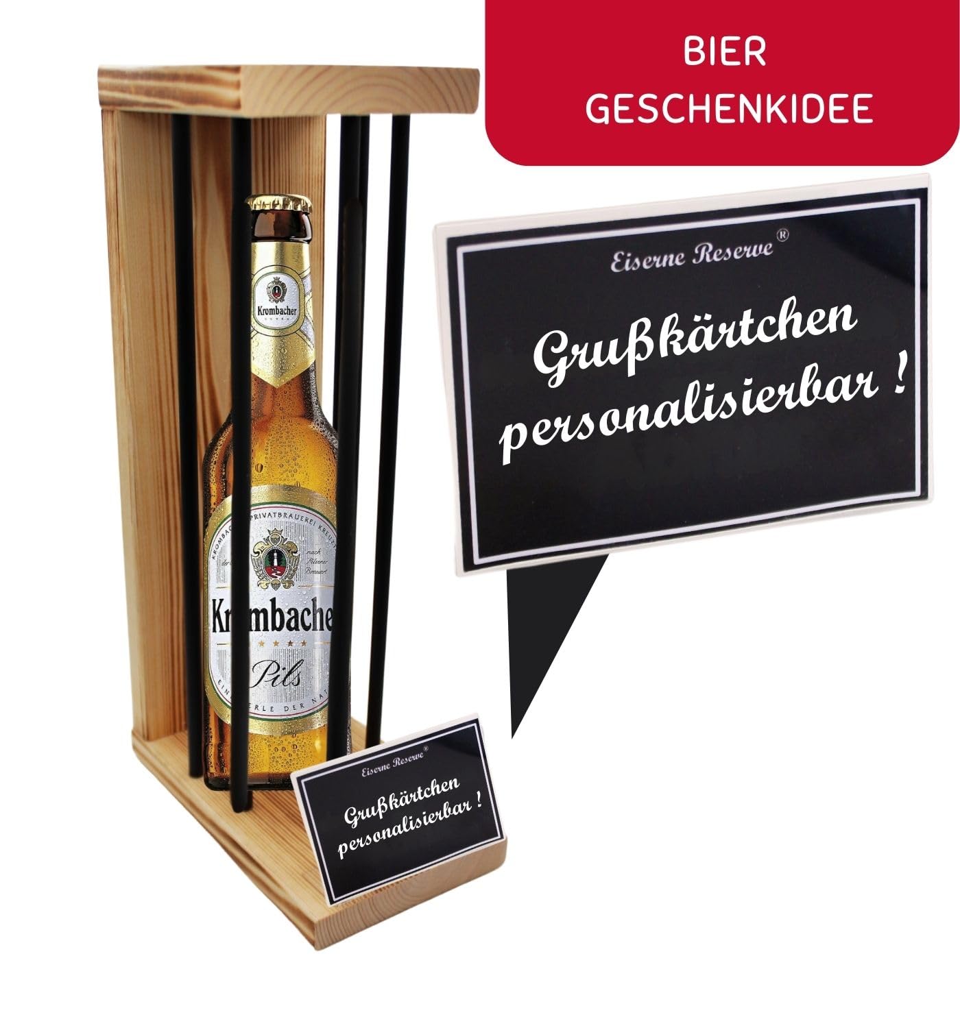 Personalisierte Geschenke für Männer Frauen Geschenkidee - Eiserne Reserve Black Edition Krombacher Pils Bier (1 x 0.5 l) incl. Notsäge - Papa Mama Geburtstag Hochzeit
