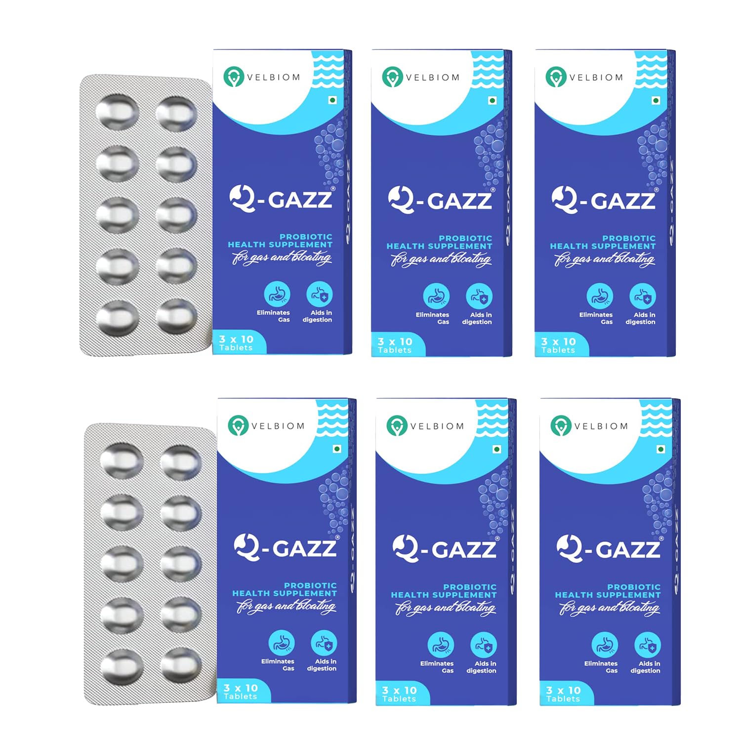 Velbiom Q-gazz Helps in Gas, Bloating and Indigestion Clinically Proven Unique Blend of Probiotics, Carminative Oils and Digestive Enzymes For Men and Women Formulated by Doctors - Pack of 6 (B0C23HJF4Y) Amazon Price History, Amazon Price Tracker