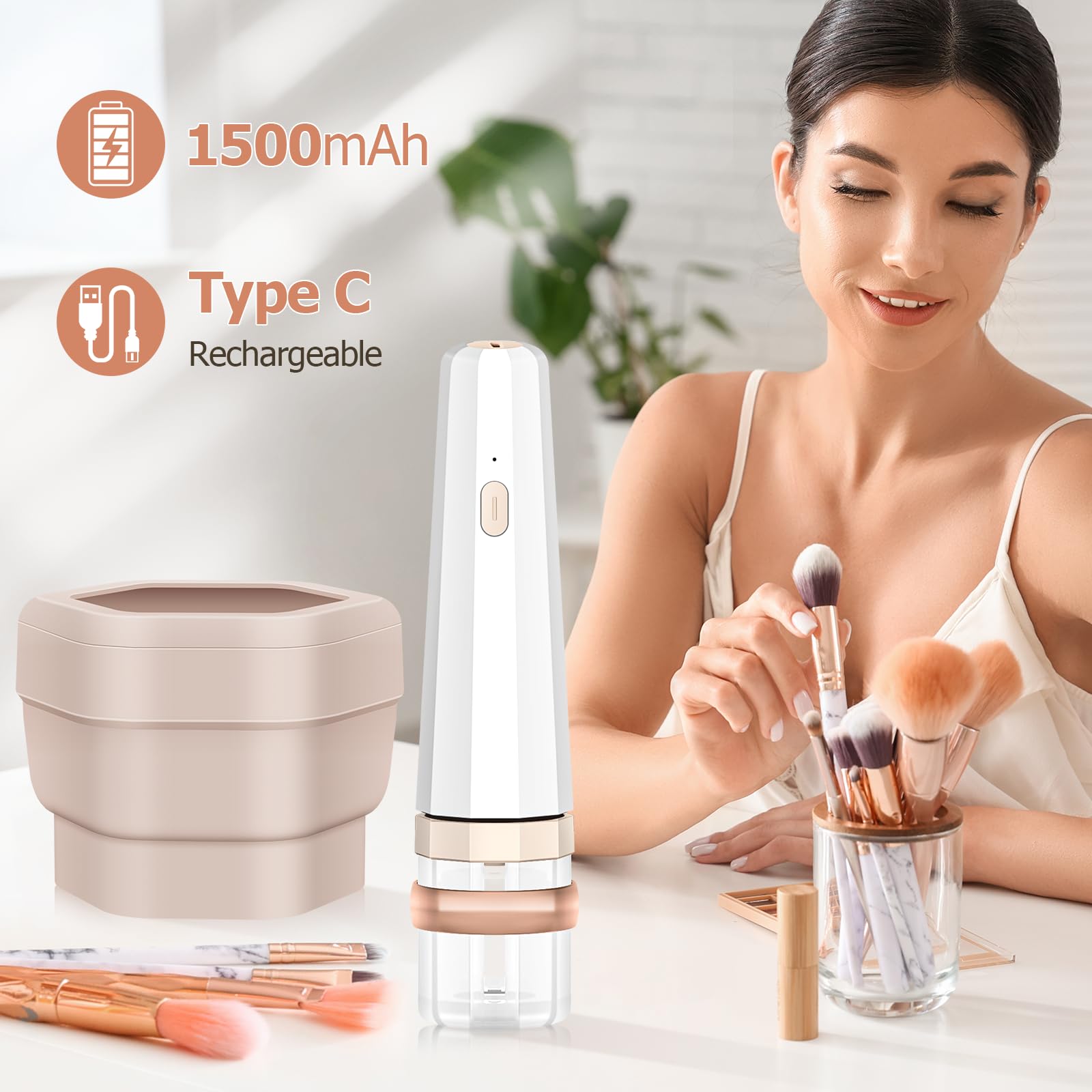 Máquina limpiadora eléctrica de brochas de maquillaje, limpieza rápida y secado instantáneo, adaptador de varios tamaños para brochas cosméticas, herramienta limpiadora de brochas de maquillaje