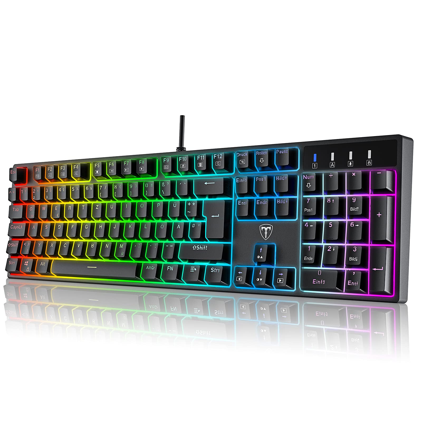Mechanische Gaming Tastatur QWERTZ mit RGB-Beleuchtung (Blue Switches) - 104 Tasten USB-Kabelgebunden, 20 Beleuchtungsmodi, N-Key Rollover, Wasserdicht ——PC Tastatur Mit Kabel für Gamer (Schwarz)