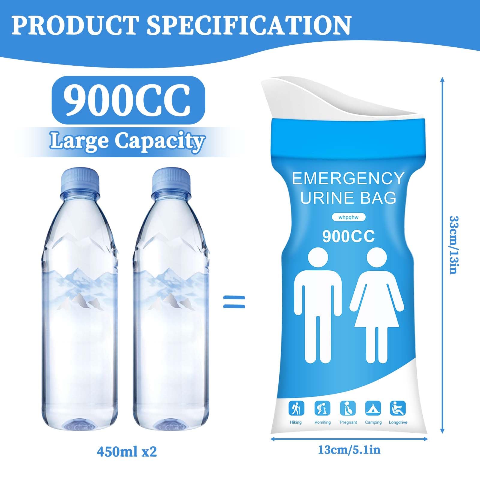 Einweg-Urinbeutel, 900 ml, tragbarer Urinbeutel für Damen und Herren, perfekt für Reisen mit Notfällen wie Stau oder Outdoor-Aktivitäten ohne Toilette, 12 Stück