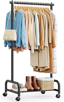 SLEEPING LAMB Heavy Duty Clothing Racks for Hanging Clothes, Small Rolling Clothes Rack with Wheels, Sturdy Garment Wardrobe Rack for Bedroom, Laundry Room, Black