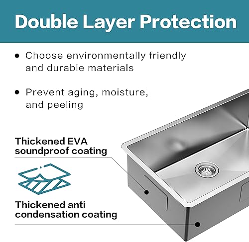 Vista 61 de Fregadero de cocina de acero inoxidable S304 de calibre 16 de 33 x 22 x 10 pulgadas, hecho a mano, moderno, con accesorios y fregaderos de cocina
