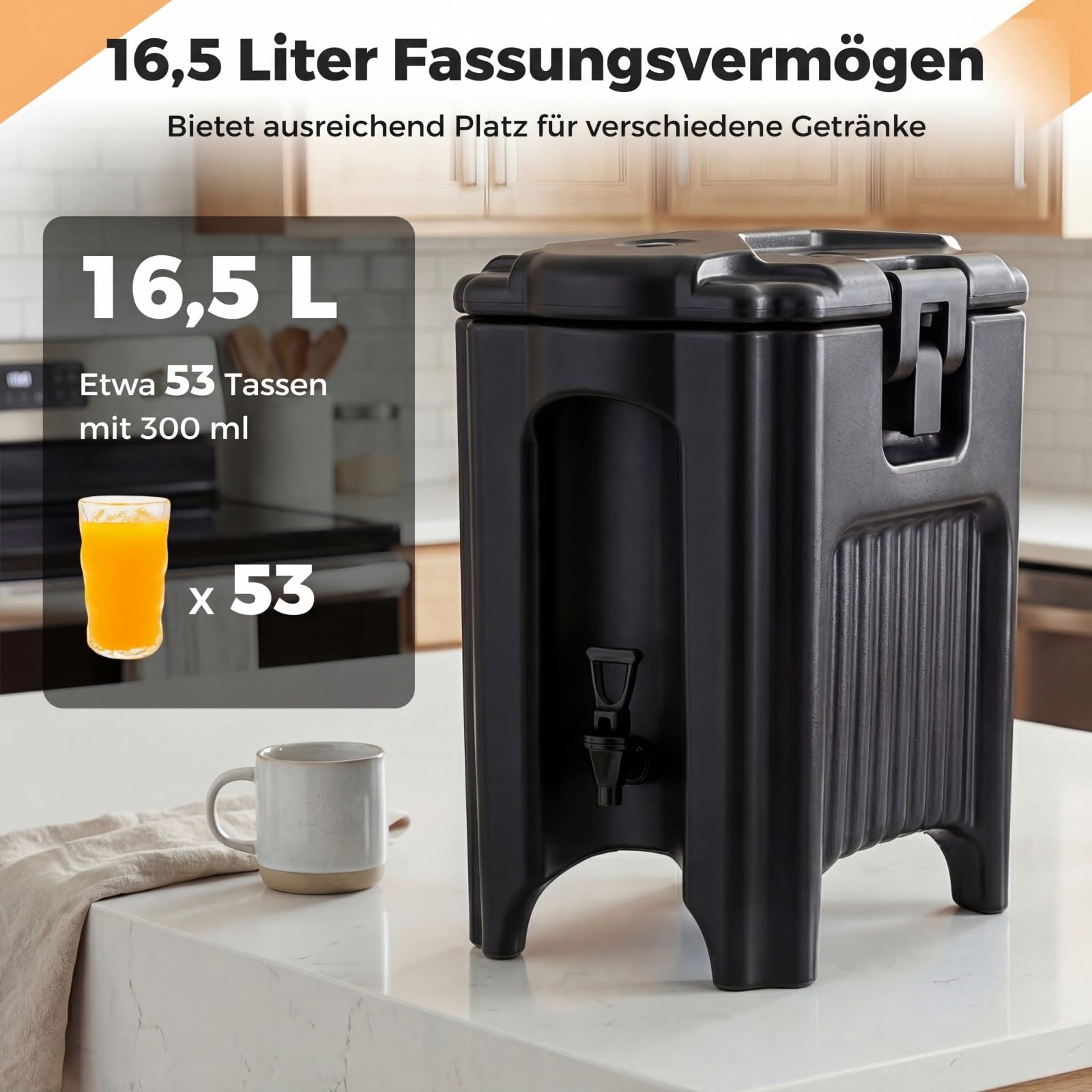 COSTWAY Getränkespender, lebensmittelechter 16,5 L Heiß- & Kaltgetränkespender, stapelbare Isolierkanne mit Zapfhahn für Kaffee, Tee & Saft, Heiß- & Kaltwasserbrunne für Restaurant, Café, Party