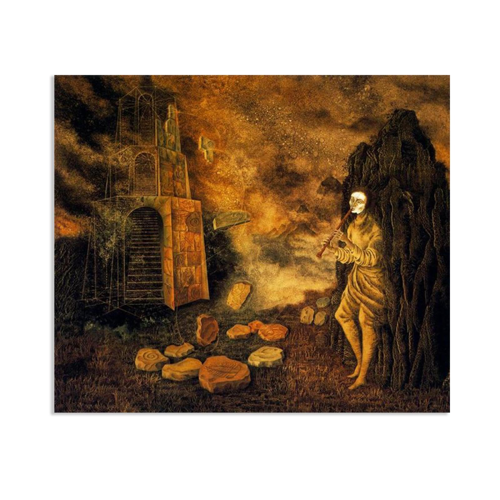 MYCGGDGH Remedios Varo Canvas Wall Art Reproductions of Famous Paintings The flautist Remedios Varo Wall Decor for Living Room Bedroom Home Decor80x60cm(32x24in) Frameless