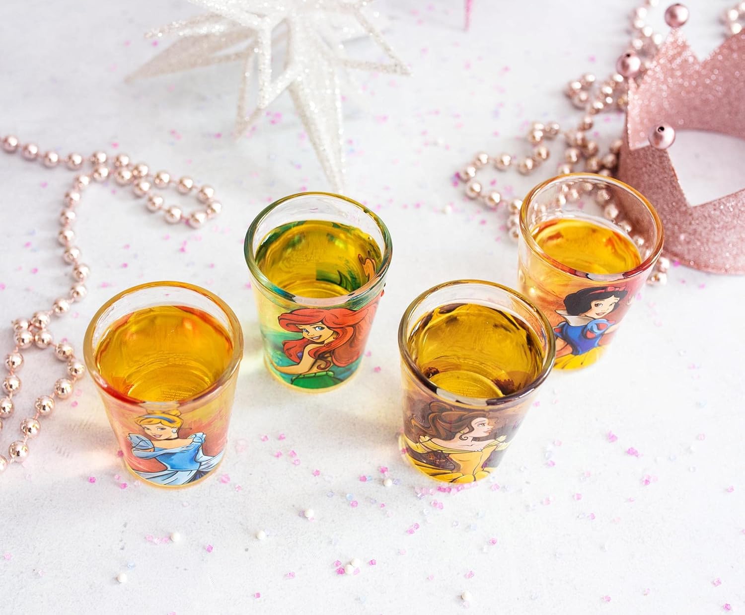 Silver Buffalo Disney Princess Featuring Snow White, Cinderella, Ariel, and Belle 4 Pack Mini Glasses, 1.5 Ounces - Image 7