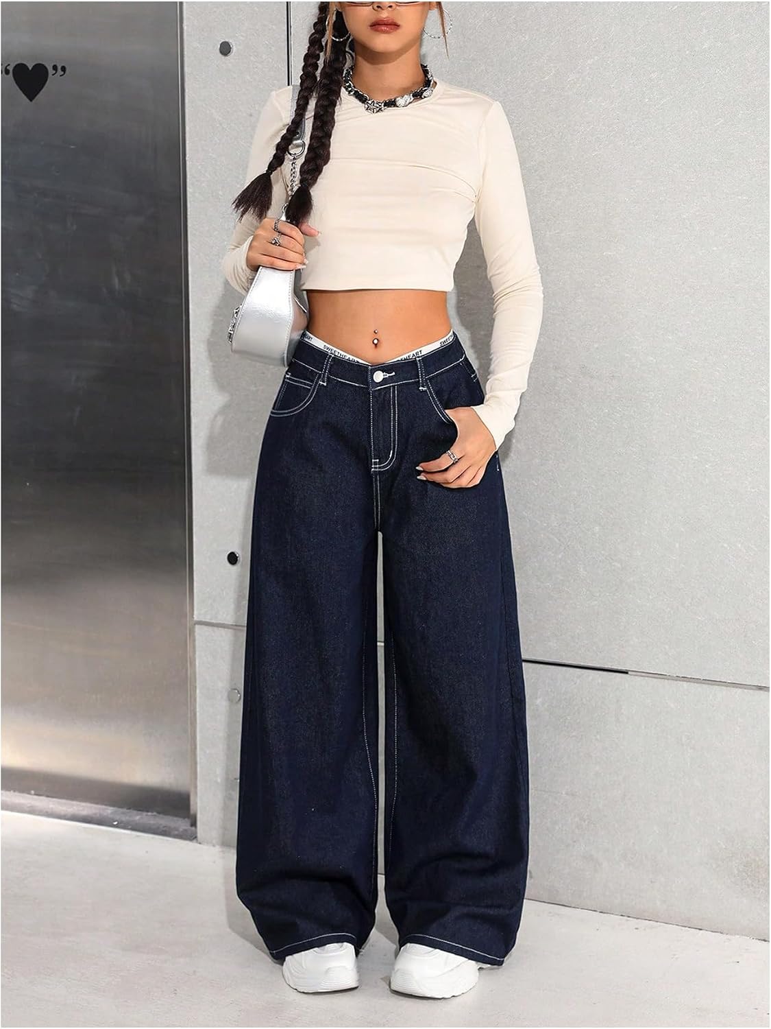 SHENHE Girl's Baggy Jeans Wide Leg Y2k Denim Pants Jeans Streetwear
