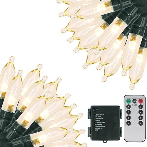 Green Convenience Tira de luces de Navidad de 105 pies, 300 luces LED con función de memoria de temporizador o funciona con pilas, impermeable, para