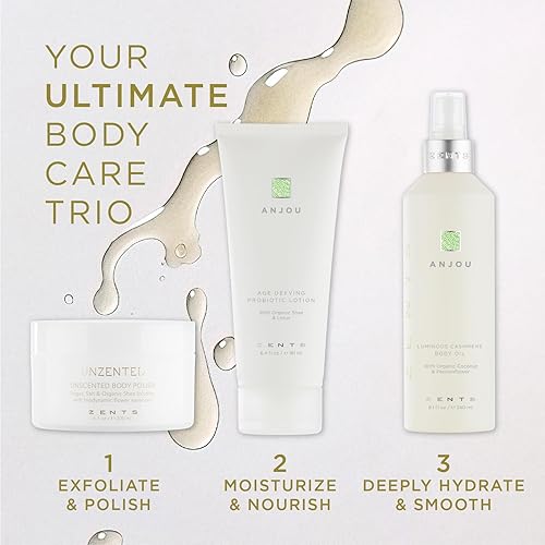 Miniatura 6 de Zents Aceite corporal luminoso de cachemira (fragancia Anjou), suaviza e hidrata la piel con vitamina E y aceite de coco orgánico, 8 onzas líquidas