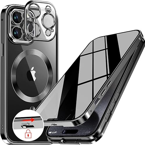Miniatura 1 de Funda magnética de privacidad para iPhone 15 Pro Max con anillo de metal CD y bloqueo desplegable automático compatible con MagSafe protección de