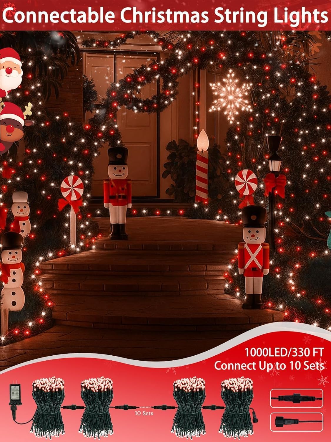 2 Pack 66FT 200 LED Red and White Christmas String Lights Indoor Outdoor, 13 Modes Extendable Christmas Tree Lights with Timer & Memory, Waterproof Twinkle Xmas Lights for Tree Holiday Party Garden - Image 3