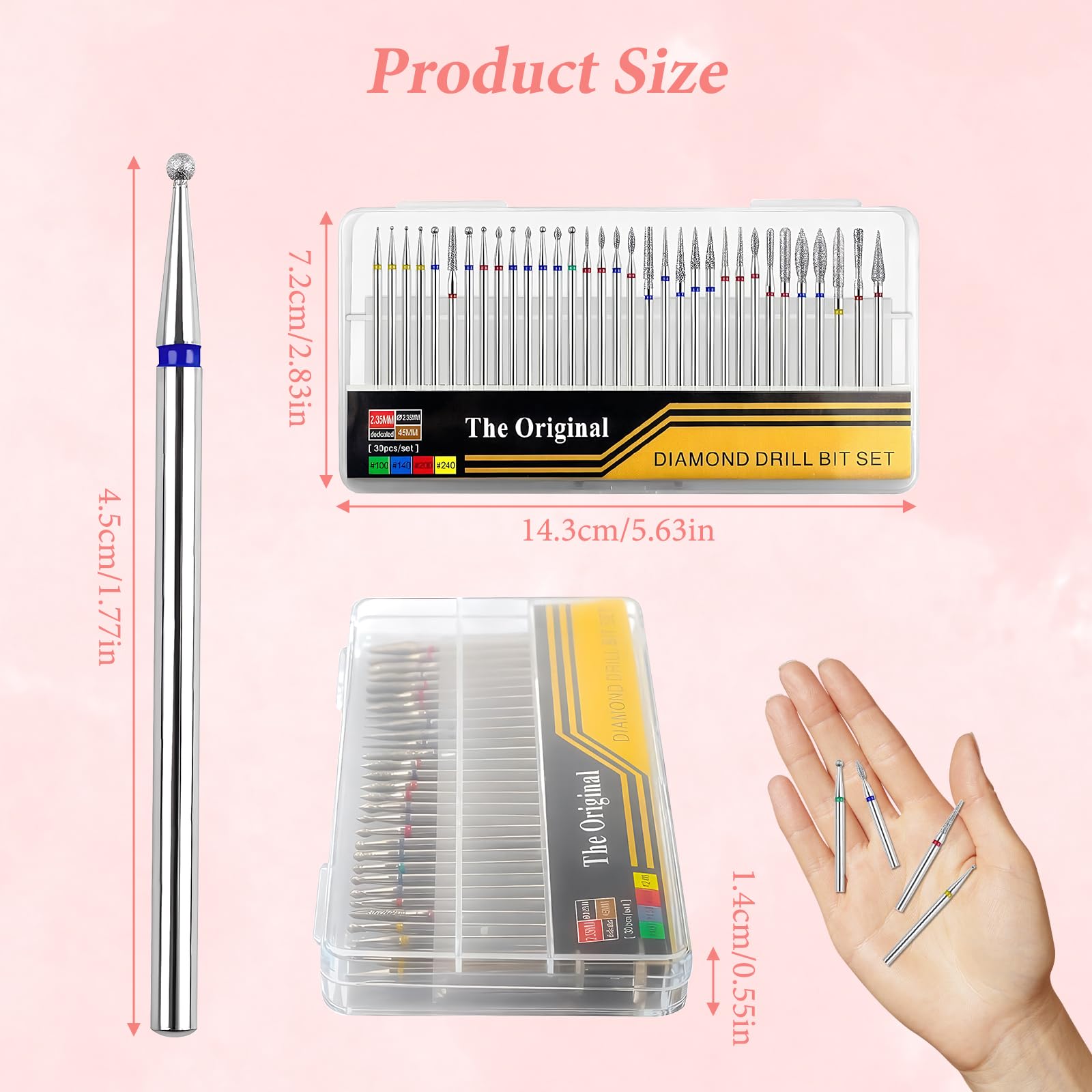Set di 30 punte per fresa per unghie, fresa per unghie, punte per cuticole con aste da 3/32 pollici per manicure, cura delle unghie, mani e piedi