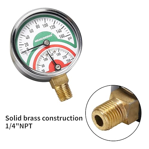 Miniatura 5 de MEASUREMAN Tridicator, Thermo-Manómetro, 2-12", 0-160psi30-250 grados F, caja de acero inoxidable, manómetro de presión de montaje inferior NPT de