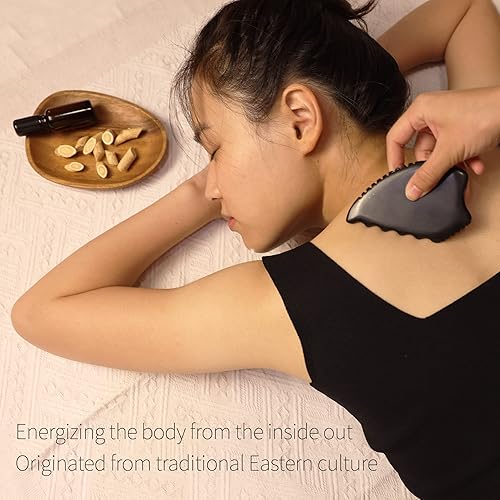Miniatura 5 de Gua Sha Herramientas faciales, herramienta de masaje de jade Gua Sha de piedra natural Bian, piedra de Gua Sha corporal con peine, juego grande