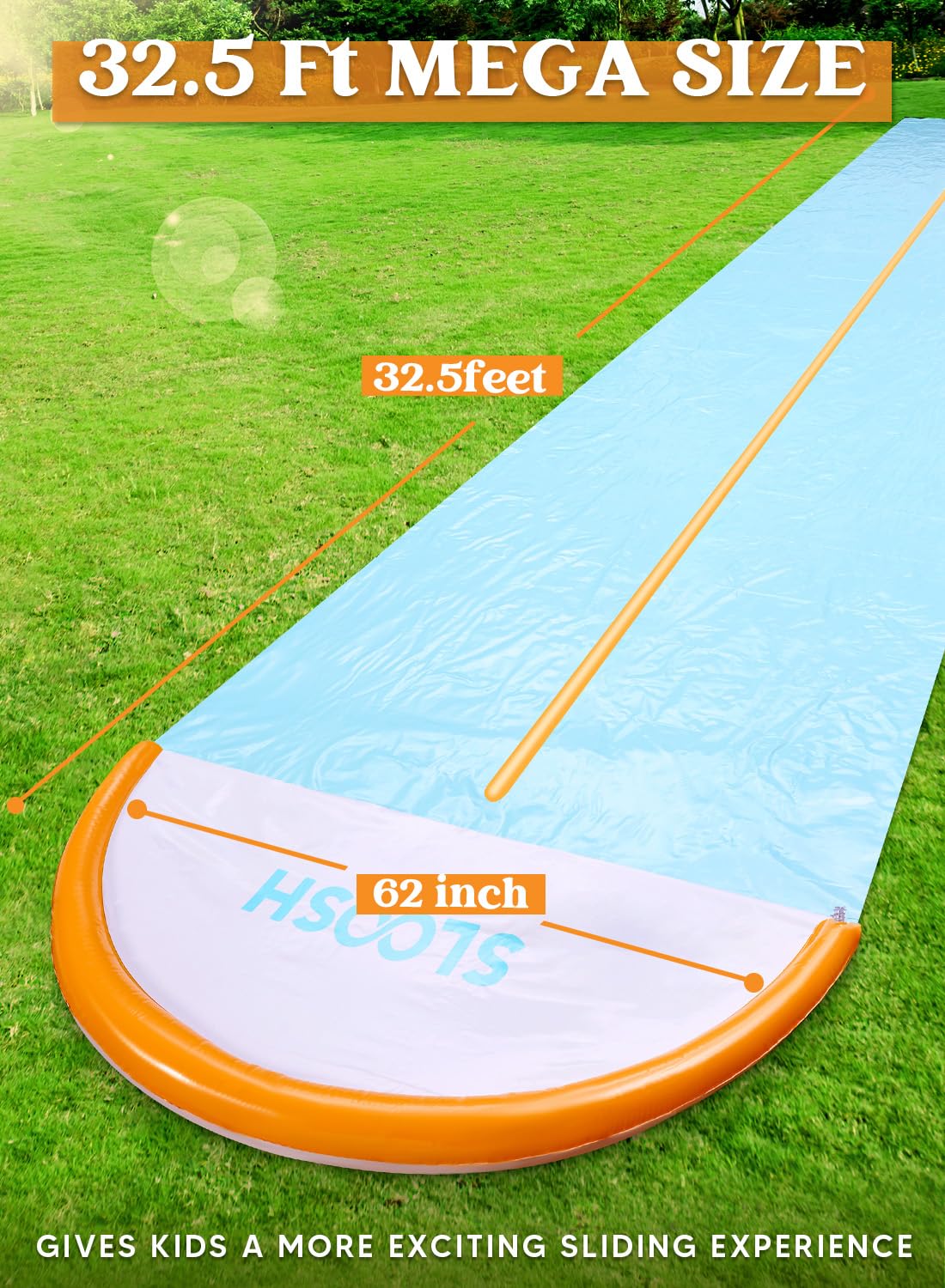 Sloosh 32.5ft Water Slide with 2 Inflatable Boards,Extra Long Double Lane Lawn Water Slip and Slides with Sprinkler for Kids Adults Backyard Summer Outdoor Toy