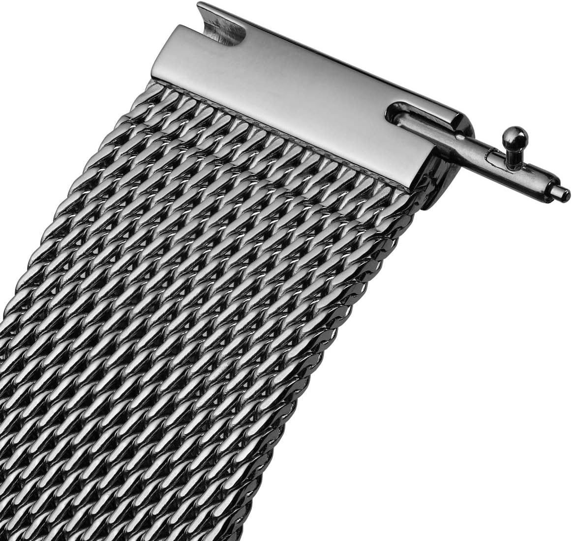 WatchGecko Oblique Milanese Mesh Watch Strap, Unique Diagonal Pattern, Sliding Latch Clasp, For All Watch Types, Polished, 18mm, 19mm, 20mm, 21mm, 22mm