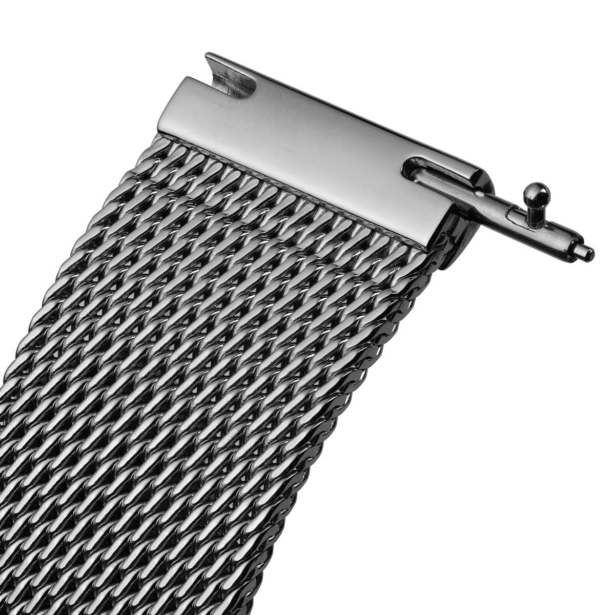 WatchGecko Cinturino obliquo in maglia milanese, motivo diagonale unico, chiusura scorrevole, per tutti i tipi di orologi, lucido, 18 mm, 19 mm, 20 mm, 21 mm, 22 mm
