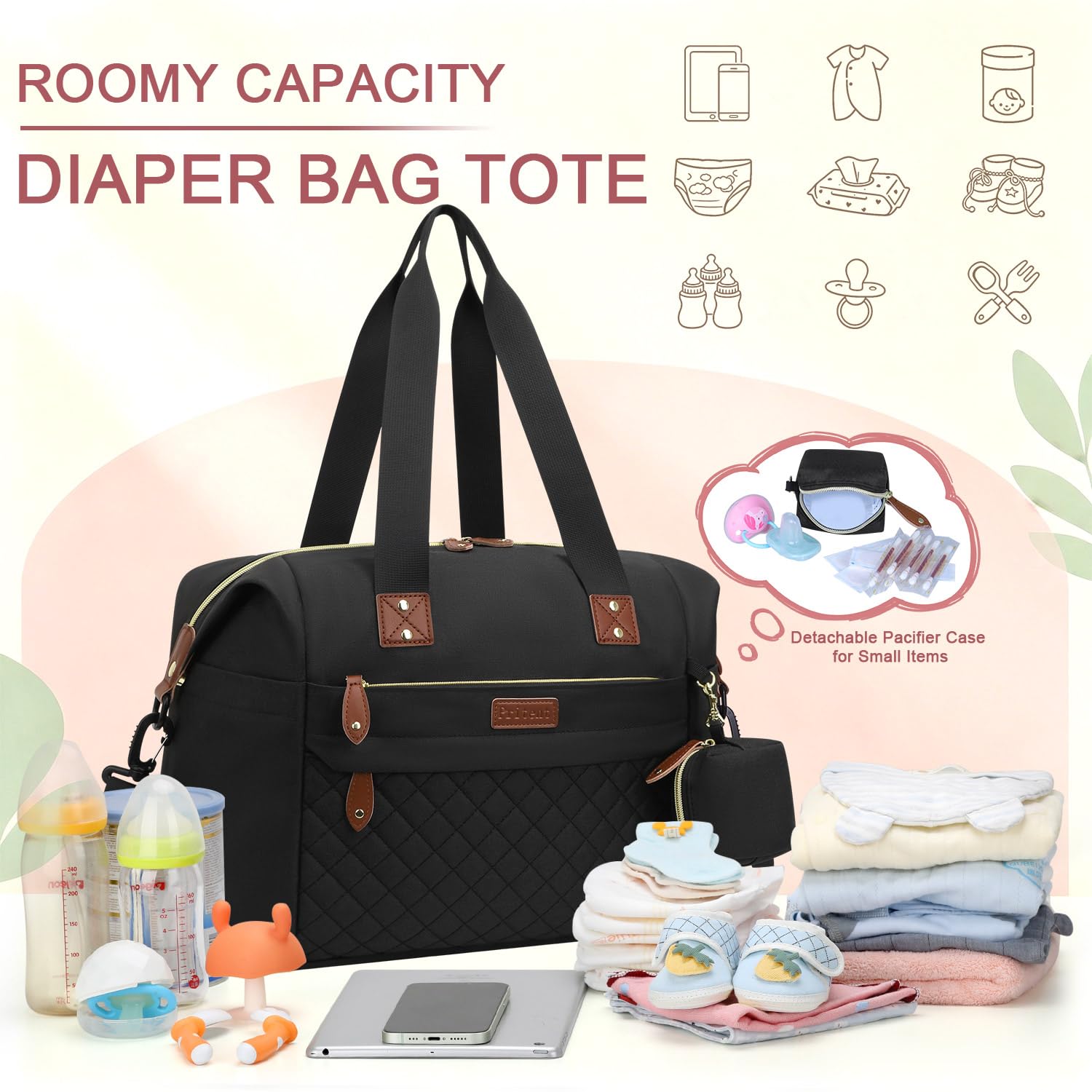 Pritent Borsa per pannolini, borsa per pannolini, impermeabile, grande, per mamma e papà