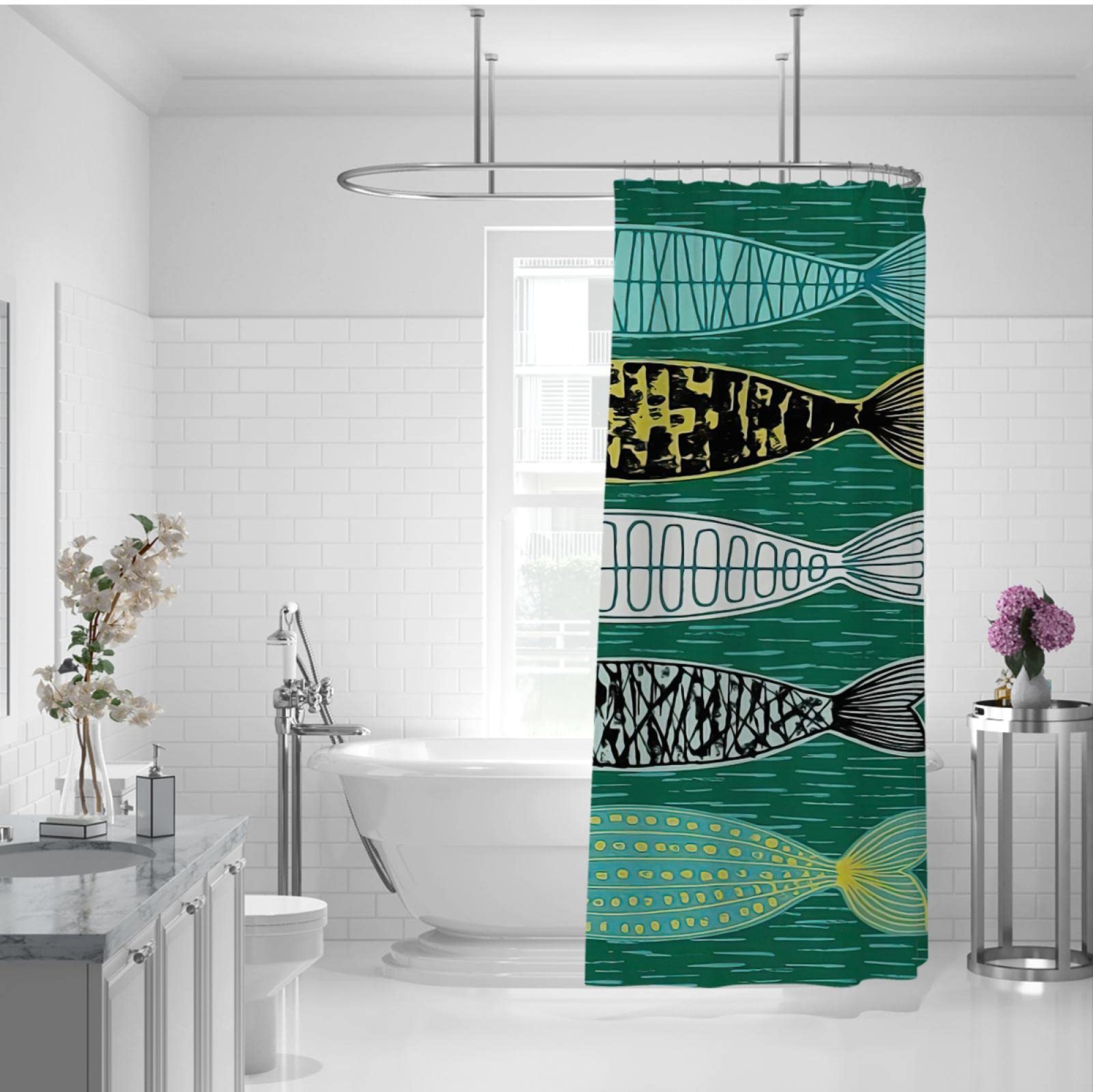 Tende da doccia extra lunga divertente animale bambino bagno decor 5 pesce verde impermeabile tessuto doccia Tende morbido hotel design di qualità 200x200cm