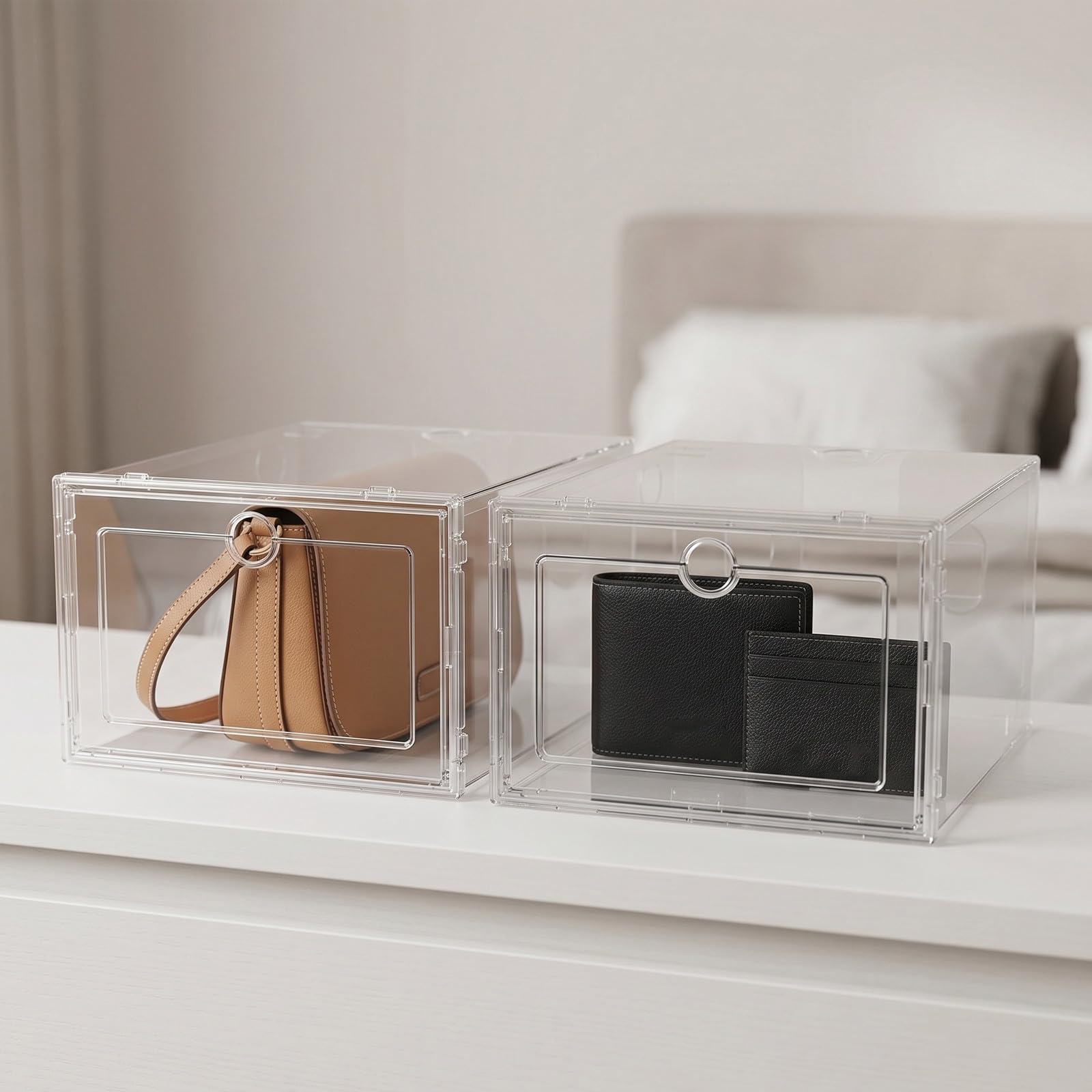 5 estuches de plástico para zapatillas: caja de zapatos transparente, organizador de armario apilable, estante individual para botas, contenedor de almacenamiento plegable para bolsos.