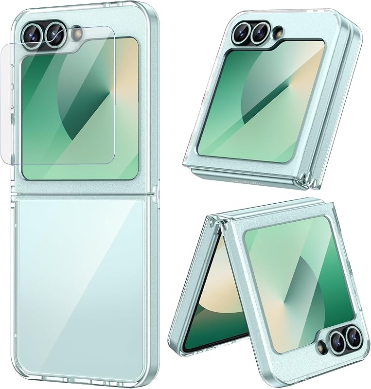 Doeshine Samsung Galaxy Z Flip 7 FE/Z Flip 6 Védőtok - Ultravékony Szilikon TPU Tok Beépített Képernyővédővel, Ütésálló, Karcmentes, Zöld