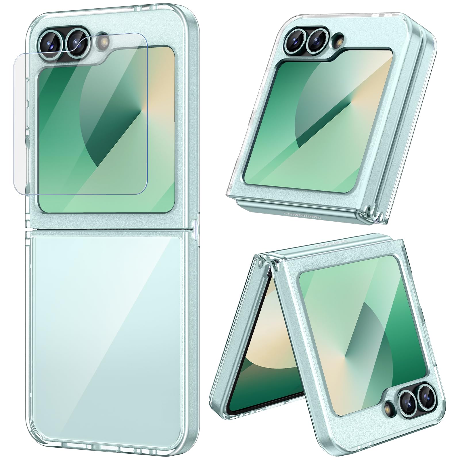 Doeshine Hülle für Z Flip 7 FE/Z Flip 6 Dünn, Displayschutzfolie, Grün | Silikon TPU Original Schutzhülle, Kristallklar Hart PC Shell Anti-Kratz Stoßfest Hülle für Samsung Galaxy Flip 7 FE/Z Flip 6
