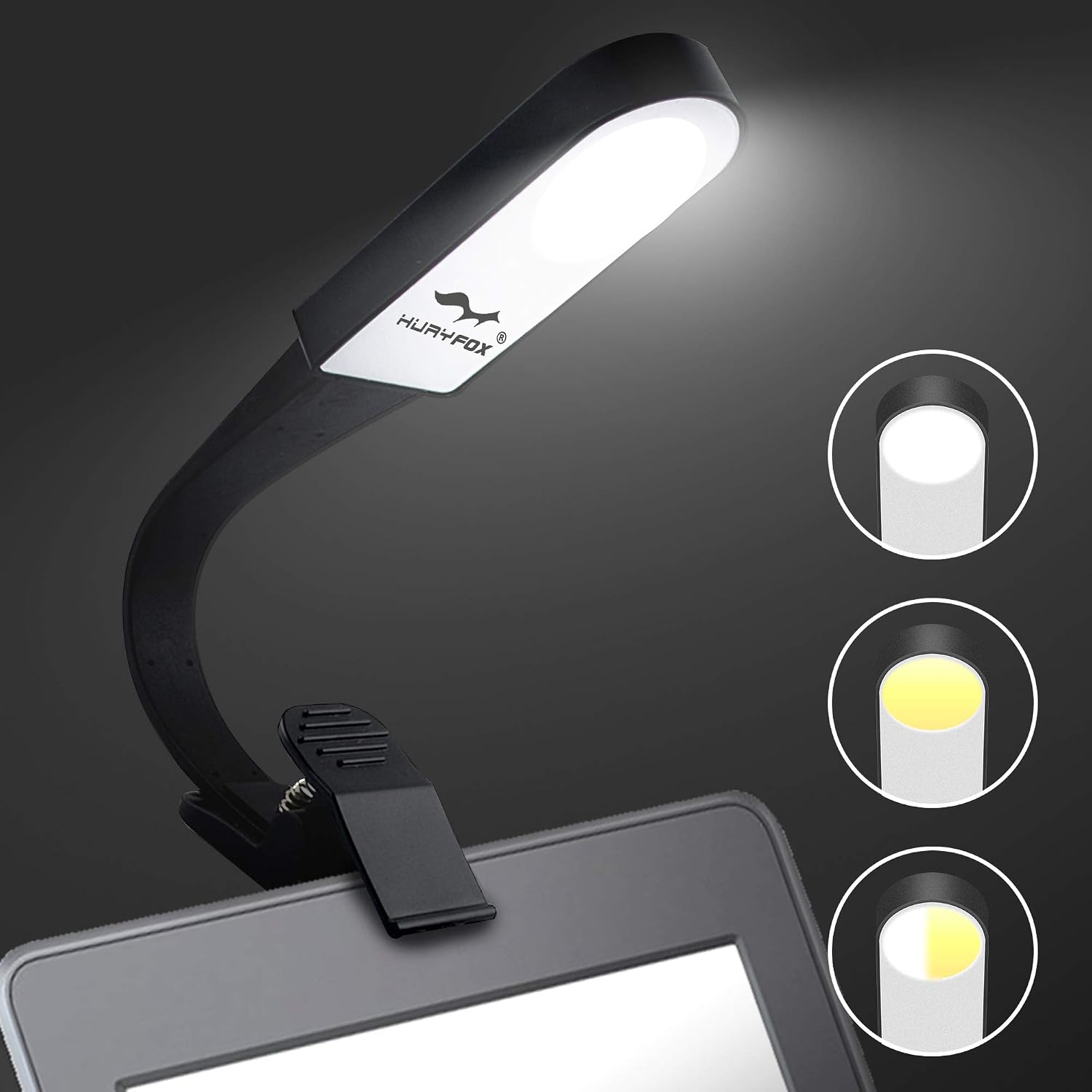 Huryfox Clip on Book Light for Reading in Bed, USB Rechargeable LED Night Reading Light, Portable Eye Protection eBook Lamp Adjustable with 3 Level Brightness and 3 Light Colors Father's Day Gifts