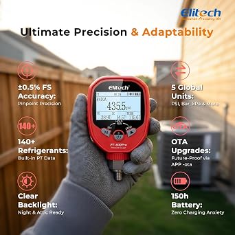 Elitech Wireless Digital HVAC Refrigerant Gauge Set PT-500/800Pro | Complete HVAC Diagnostics with Superheat & Subcooling, Wireless Dual Gauge System, 140+ Refrigerants, APP Data Logging
