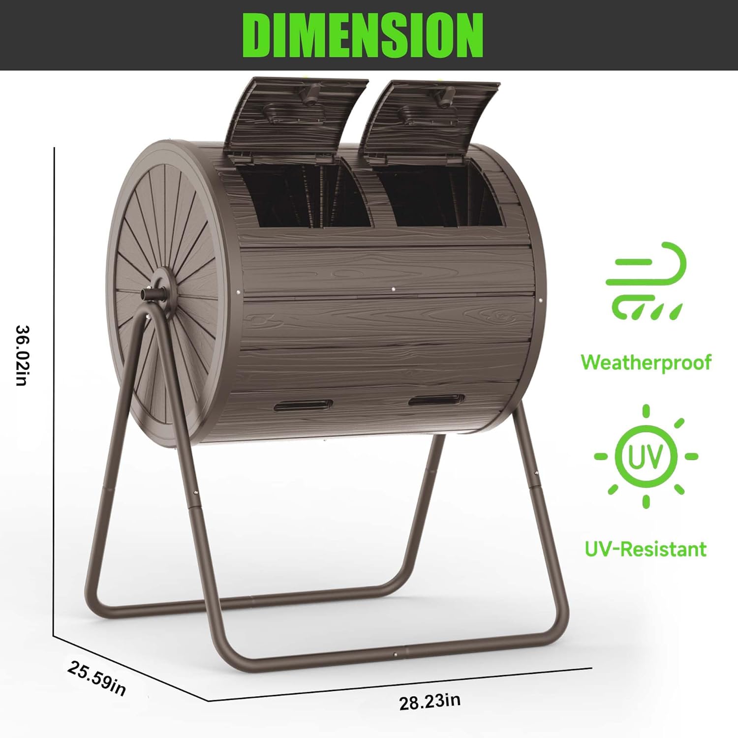 EasyUp Dual Chamber Tumbling Composter, 43 Gallon Outdoor Tumbling Composter, Rotating Design with Renovate Doors and Steel Frame(Gray)