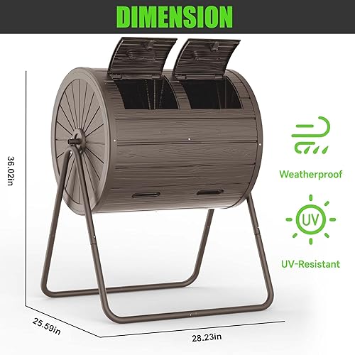 Miniatura 2 de EasyUp Dual Chamber Tumbling Composter, 43 Gallon Outdoor Tumbling Composter, Rotating Design with Renovate Doors and Steel Frame(Gray)