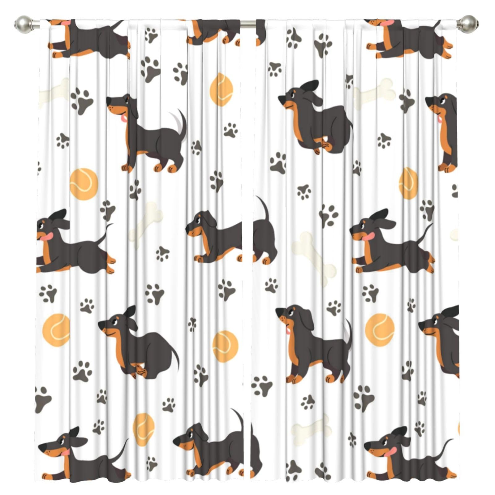 InOmak Dachshund Ball Paw Print, 2 Panels Window Curtains 52 x 84 Inch Blackout Curtains for Living Room Bedroom