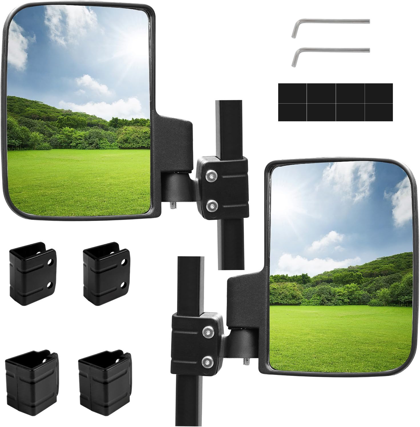 Golf Cart Side Mirrors, No Drilling for EZGO Club Car Yamaha Golf Cart and Others, Fit 3/4, 1.0 and 1 1/4-inch Square Strut, Folding Side Rear View Mirrors Adjustable 180 Degree HD Glass