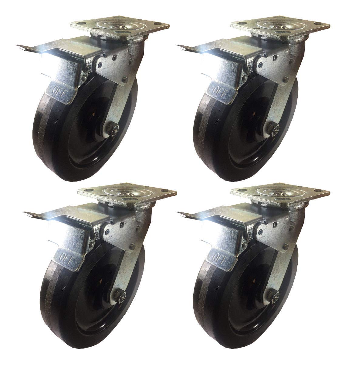 4 Heavy Duty Caster Set 5" 6" 8" Phenolic Wheels Rigid and Total Lock Brake (5": 2R + 2STL)